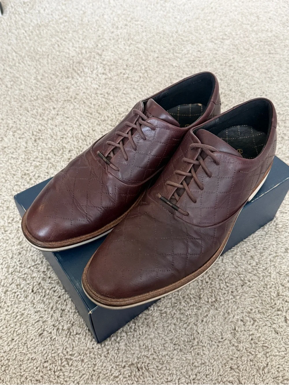 ECCO Classic Golf Brown Leather Spikeless Shoes 11.5 Quilted